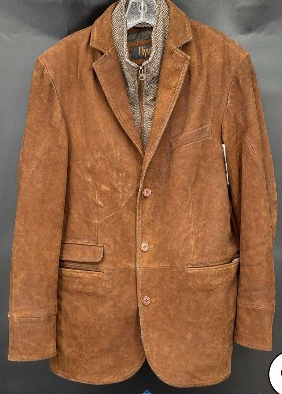 Flynt Leather Blazer Jacket Size 44R Brown Suede Zip Front Liner